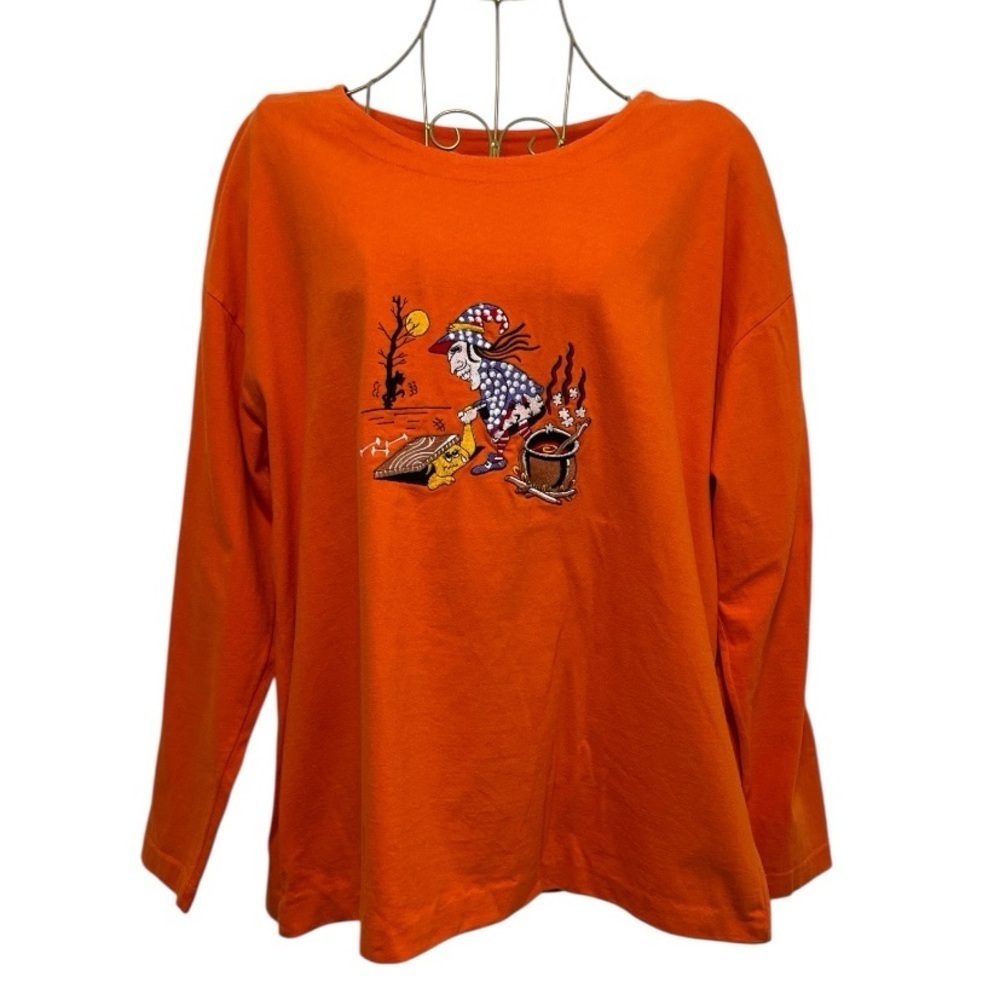 VINTAGE Shenanigans Embroidered Long Sleeve Cotton Halloween Shirt Size medium